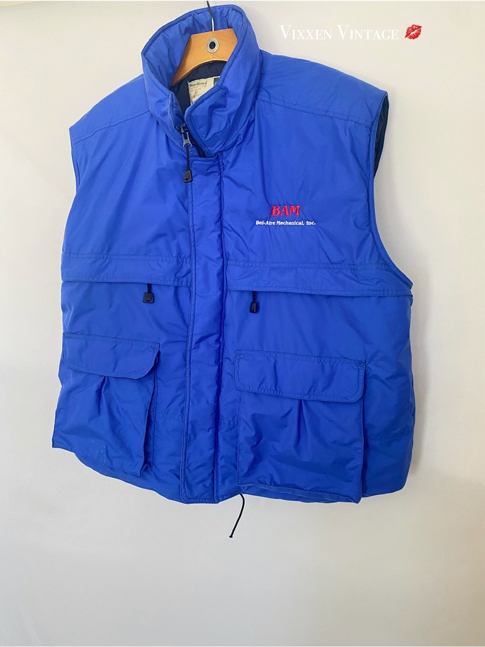 VINTAGE 1990'S WEAR GUARD ARIZONA CONSTRUCTION UTILITY PUFFER VEST IN ROYAL BLUE